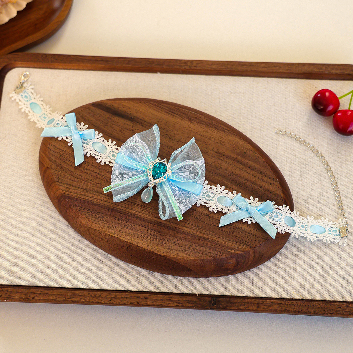 Bellepaw Pet Pink Lace Bow Crystal Decorative Collar