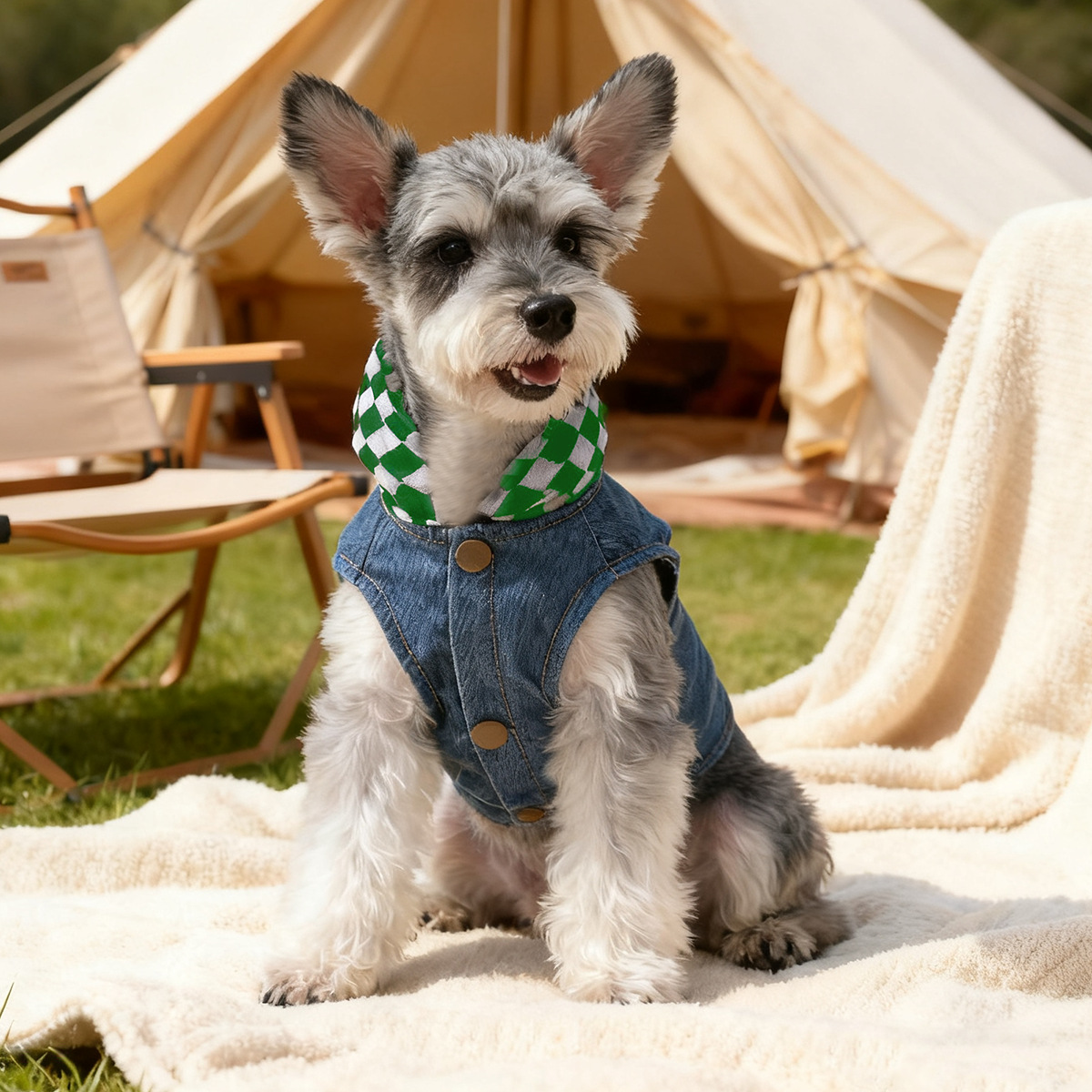 Bellepaw Pet "Super Star" Checkered Hooded Denim Vest