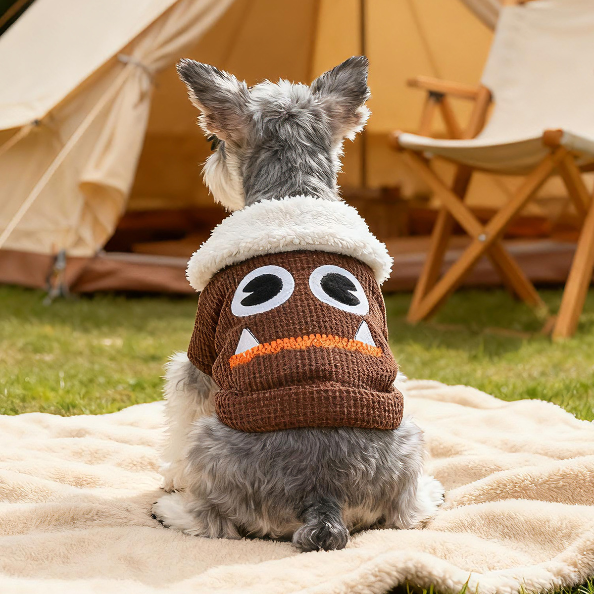 Bellepaw Pet "Googly Eye Monster" Waffle Knit Sherpa Collar Coat
