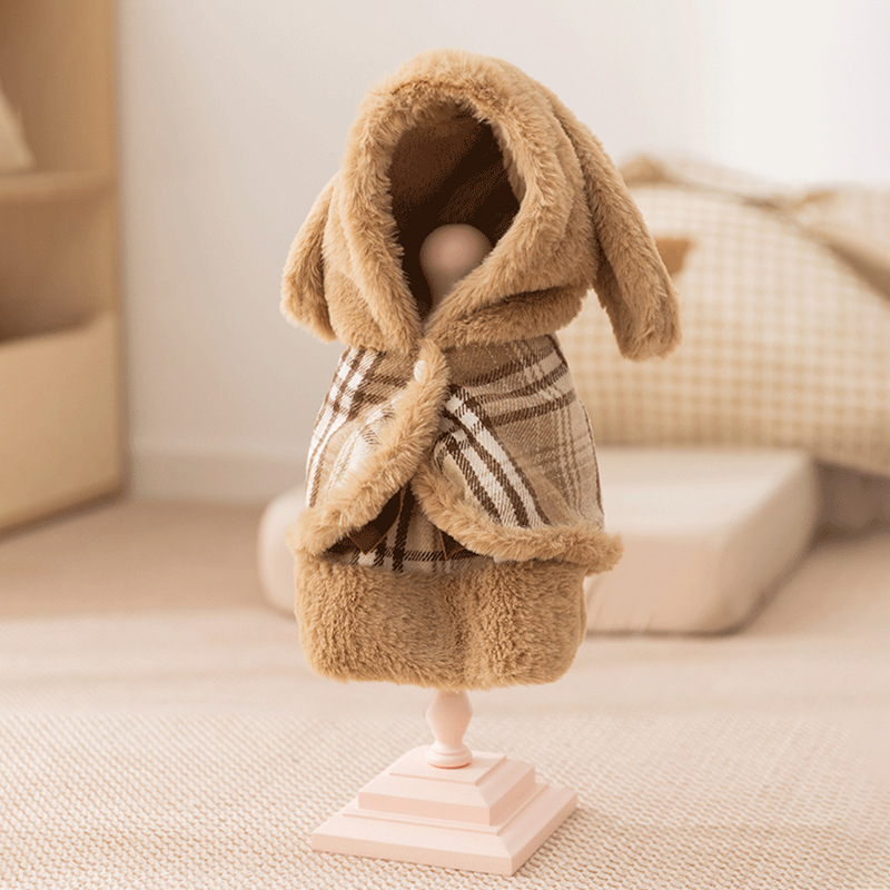 Thickened Warm Bowknot Cotton Dress - Pet Clothing with Long Ear Cape for Cats & Small/Medium Dogs (Autumn/Winter)