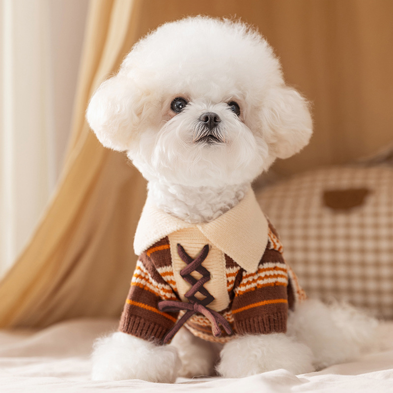 Color-Block Striped Pet Polo Sweater - Knitted for Small Dogs (Bichon & Teddy)