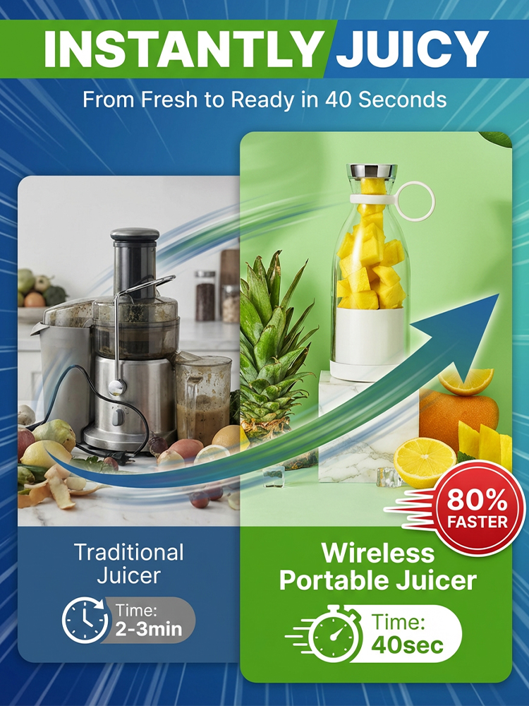 🥤 The Internet's Favorite Portable Blender ✨ Ditch the expensive, sugary store juices! This premium, viral blender features a powerful 24,000 RPM motor and a 6-blade stainless steel design to crush ice and nuts in just 5 seconds.