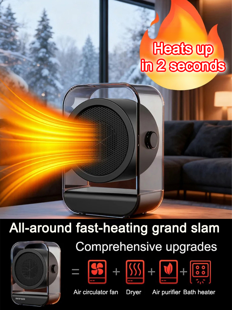 Energy-saving, low-noise 90° adjustable heater!Instantly raise indoor temperature in 2 seconds