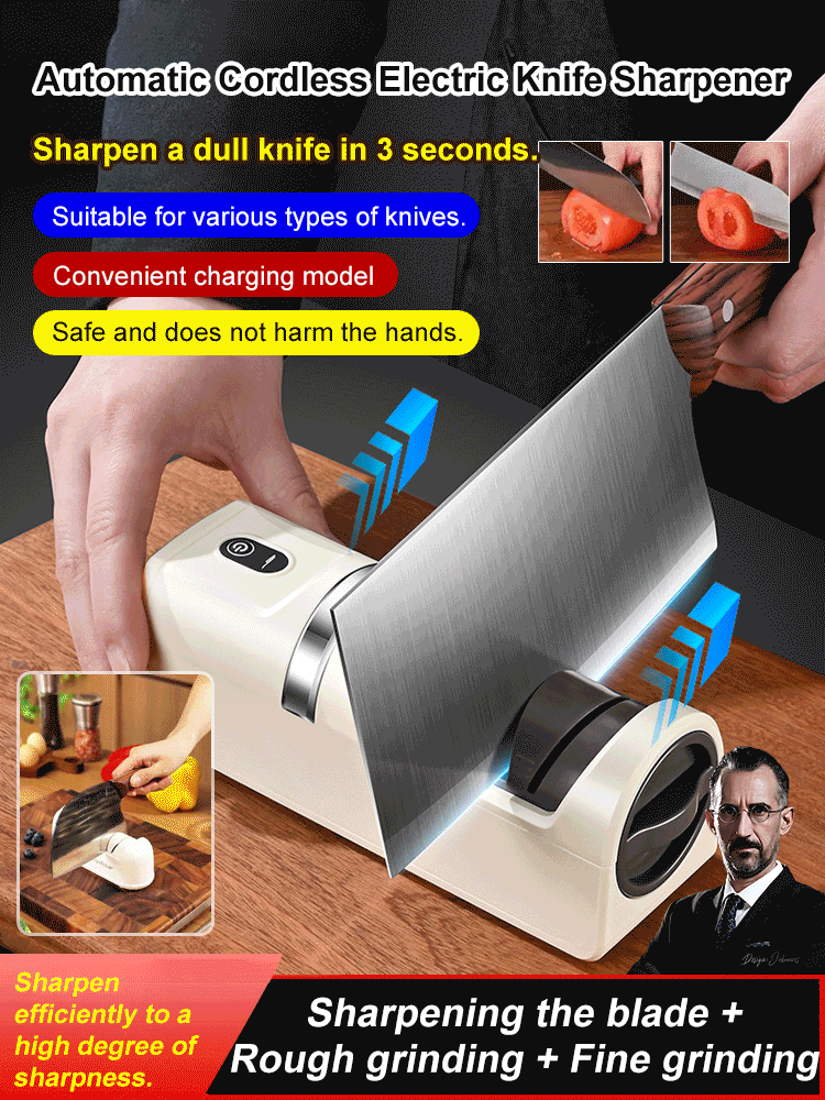 Fully automatic wireless electric knife sharpener🛡️ German-Engineered Motor + Anti-Pinch – Safe & Long-Lasting⚡ One-Touch Automatic Sharpening – Dull Blades Sharp in 3 Seconds