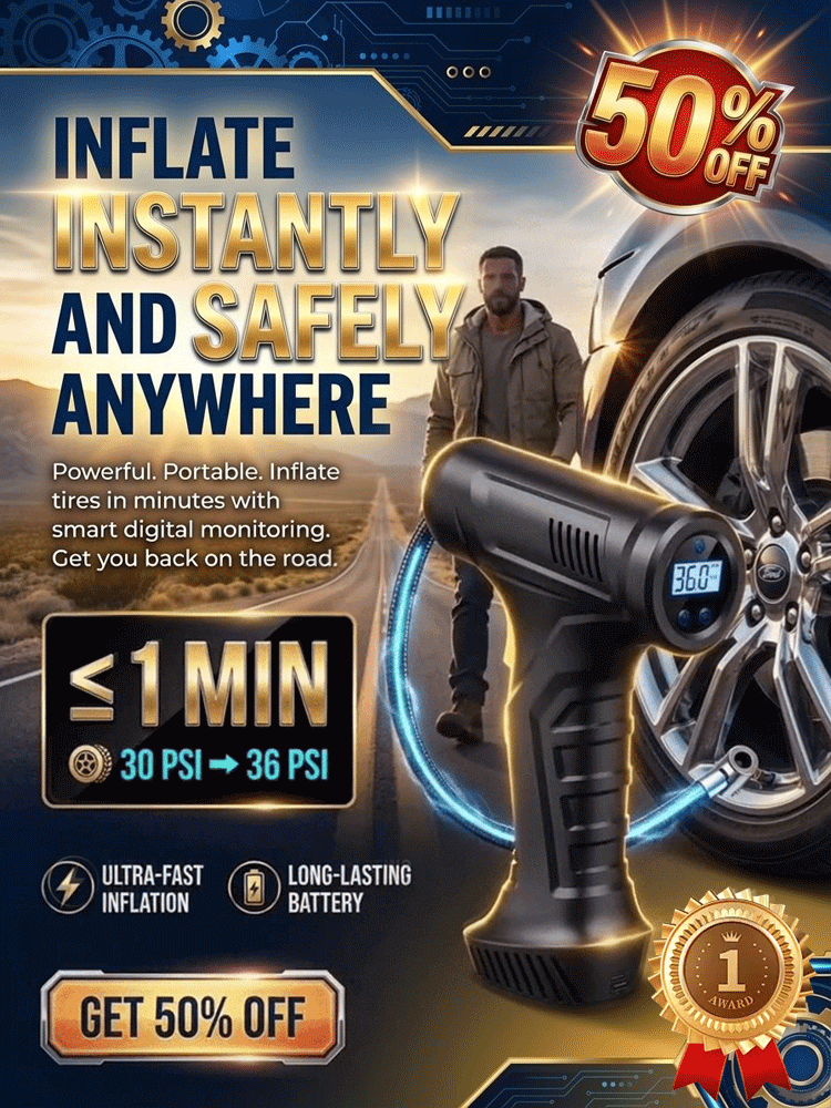 60s Rapid Inflation! A Pocket-Sized Lifesaver 🛠️Fix Flats in Seconds! Faster Than the Gas Station ⚡Never Get Stranded! Cordless Power for Any Road 🚗No Wires, No Mess! Smart Precision for Every Tire 🚲