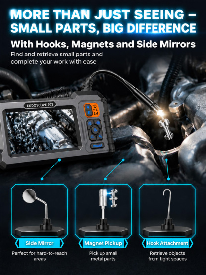 Industrial Endoscope Camera P73 - 4.3" IPS Screen, 8mm IP67 Waterproof Probe & 3m Cable - No App or WiFi Needed - Flash Clearance Sale!