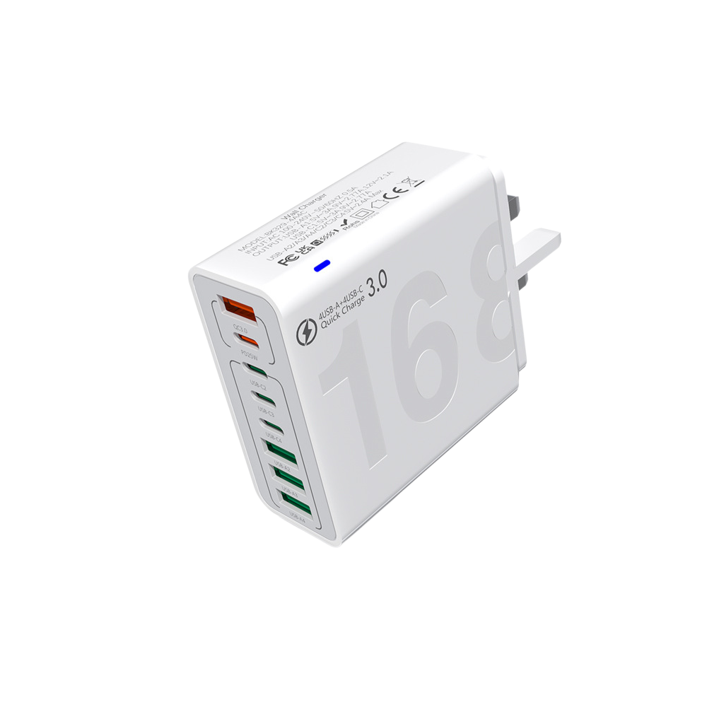4 PD + 4 QC 3.0 Ports for 50% Faster Charging Speed 🚀📱Power Up 8 Devices Simultaneously with One Intelligent Hub ⚡🔌Smart Chip Tech: Auto-Detects & Delivers the Perfect Power for MacBooks, iPhones, and Androids 🧠🔋