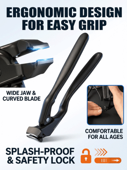 Ergonomically designed portable nail clippers🦈 Wide Opening · Curved Head – Bites Through Thick Nails in One Go🛡️ Push-to-Lock + Anti-Splash – Nail Clippings Stay Contained⚙️ Zinc Alloy Die-Casting · Razor-Sharp Blade – Heirloom Quality