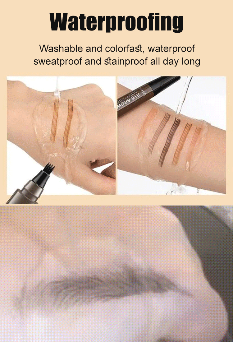 4-Prong Tip – Draws 4 Hairs in One Stroke, Instantly Natural✨MADIELI   4 Head Liquid Bionic Eyebrow Pencil💧 Waterproof & Sweatproof – Stays Perfect Even After Workout