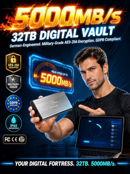 German-Engineered 32TB Portable SSD (5000MB/s Speed & AES-256 Encryption) - Stop Cloud Subscription Traps - Direct Clearance Special! 🔒