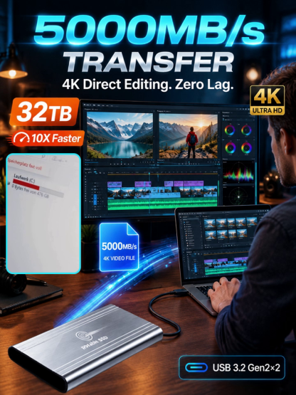 German-Engineered 32TB Portable SSD (5000MB/s Speed & AES-256 Encryption) - Stop Cloud Subscription Traps - Direct Clearance Special! 🔒