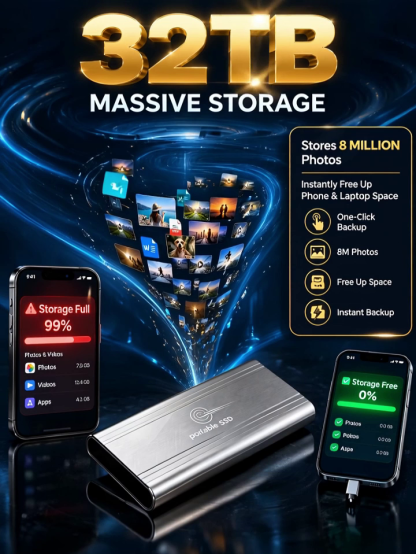 German-Engineered 32TB Portable SSD (5000MB/s Speed & AES-256 Encryption) - Stop Cloud Subscription Traps - Direct Clearance Special! 🔒