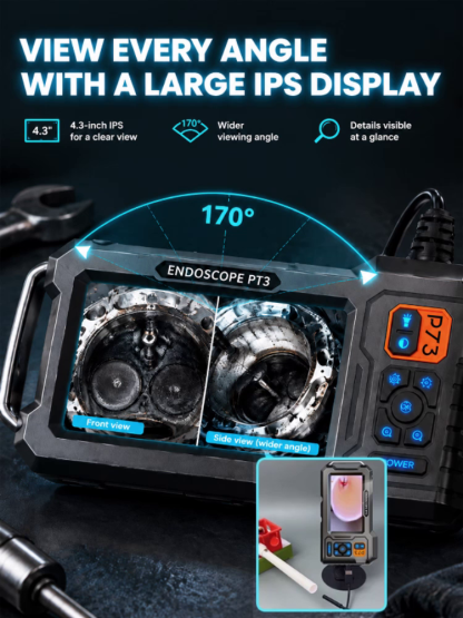Industrial Endoscope Camera P73 - 4.3" IPS Screen, 8mm IP67 Waterproof Probe & 3m Cable - No App or WiFi Needed - Flash Clearance Sale!