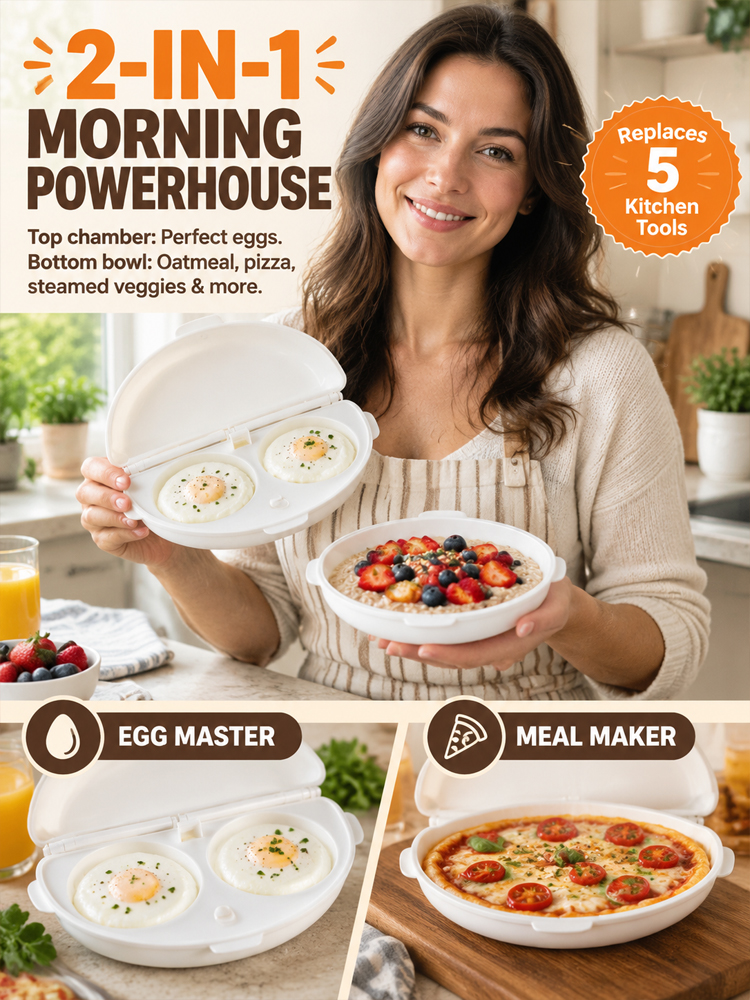 60-Second 2-In-1 Microwave Egg Poacher & Breakfast Maker – Food-Grade Non-Stick Steam Cooker Replace 5 Kitchen Tools (Clearance Special)