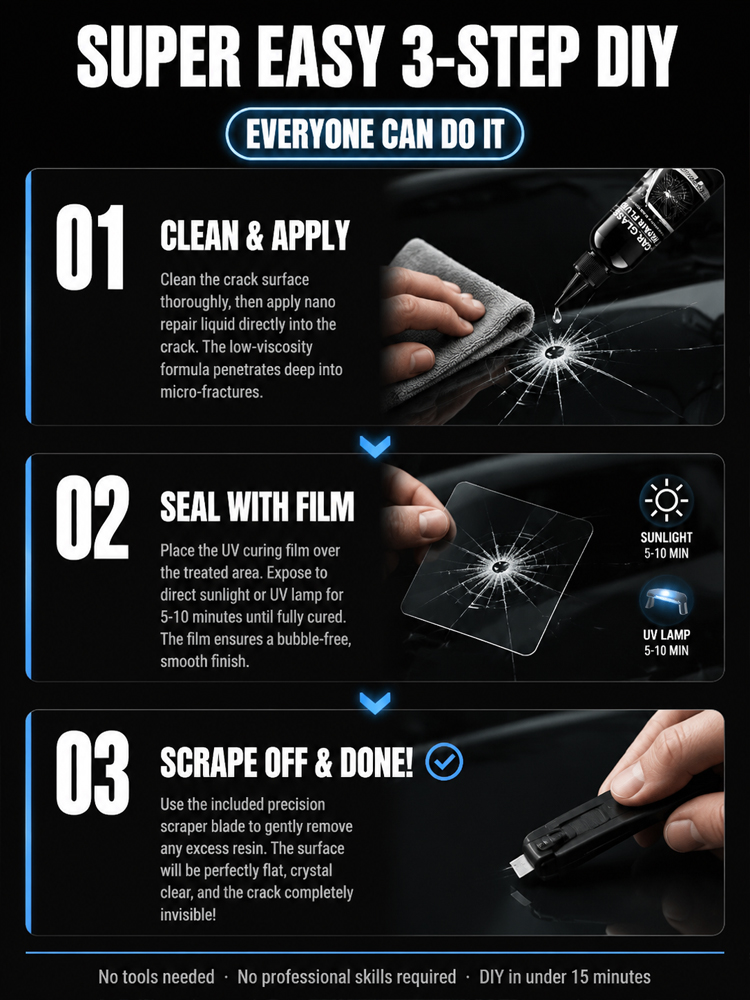 Stop wasting money on windshield replacement: Fix cracks at home in 5 minutes 🛠️✨Save your windshield: Stop crack expansion instantly and regain HD driving vision 🚗🛡️