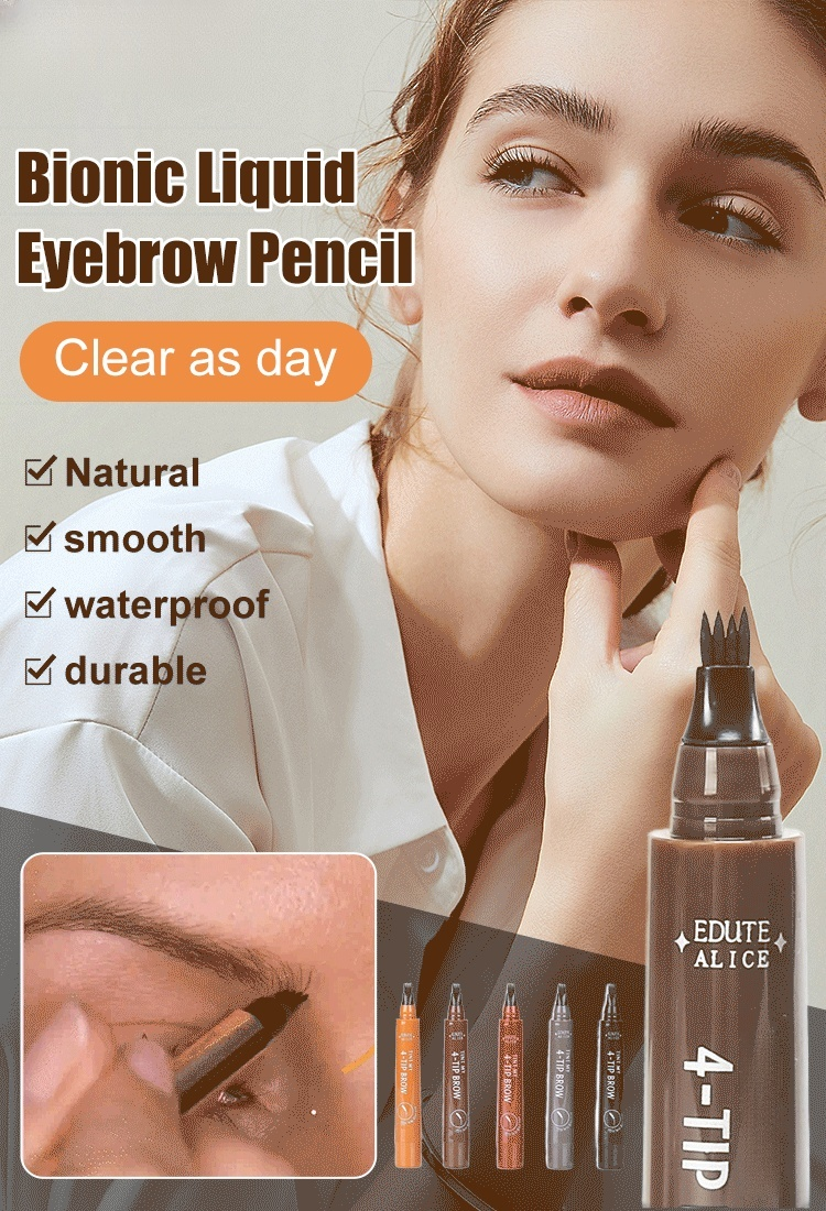 4-Prong Tip – Draws 4 Hairs in One Stroke, Instantly Natural✨MADIELI   4 Head Liquid Bionic Eyebrow Pencil💧 Waterproof & Sweatproof – Stays Perfect Even After Workout