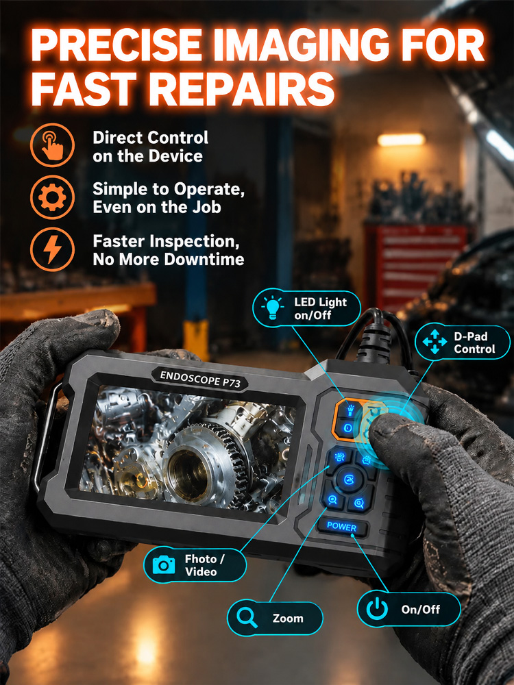 Industrial Endoscope Camera P73 - 4.3" IPS Screen, 8mm IP67 Waterproof Probe & 3m Cable - No App or WiFi Needed - Flash Clearance Sale!