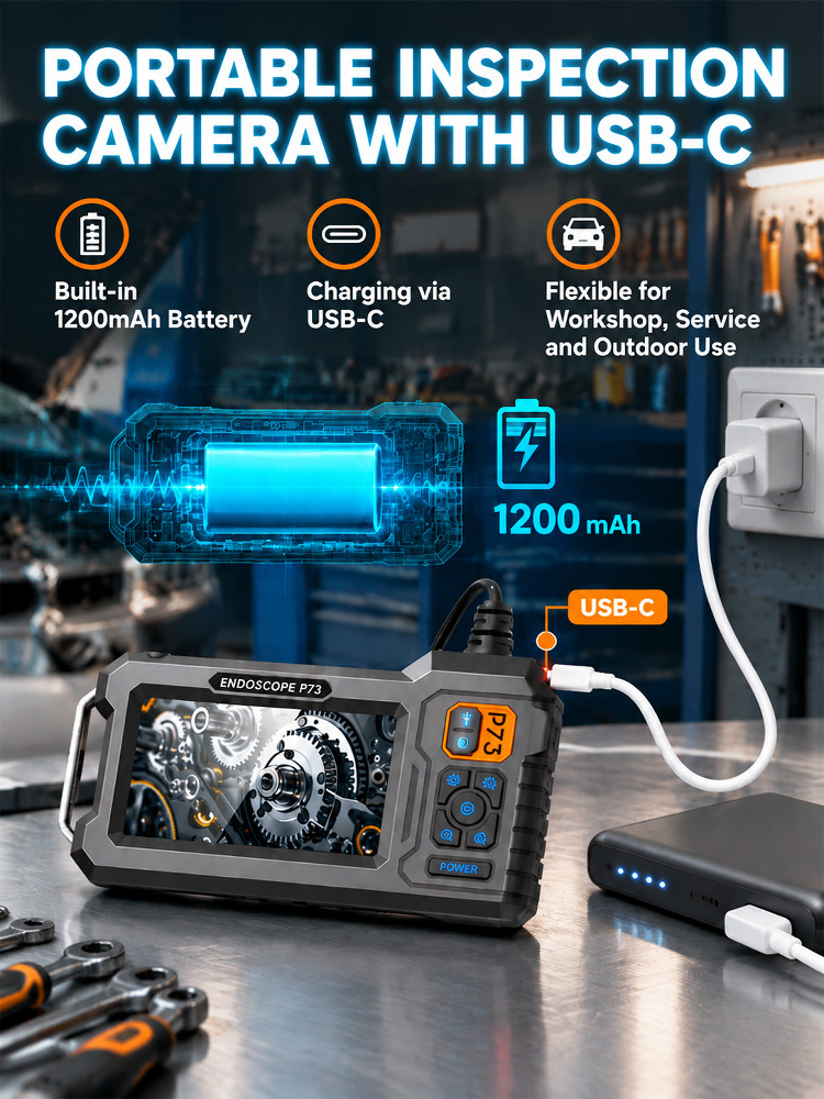 Industrial Endoscope Camera P73 - 4.3" IPS Screen, 8mm IP67 Waterproof Probe & 3m Cable - No App or WiFi Needed - Flash Clearance Sale!