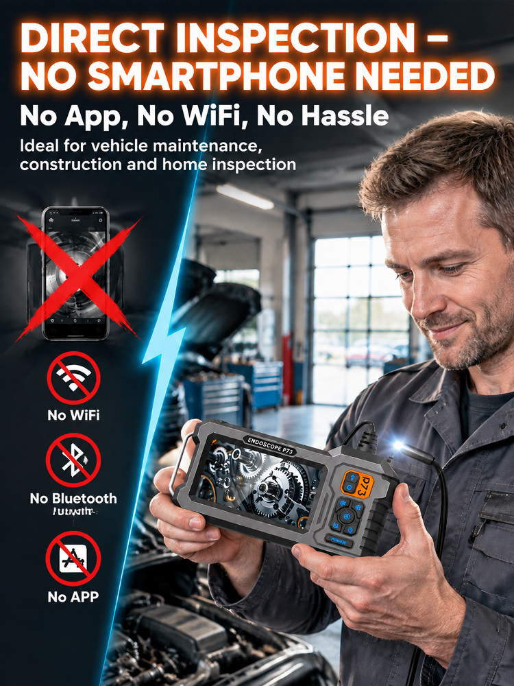 Industrial Endoscope Camera P73 - 4.3" IPS Screen, 8mm IP67 Waterproof Probe & 3m Cable - No App or WiFi Needed - Flash Clearance Sale!
