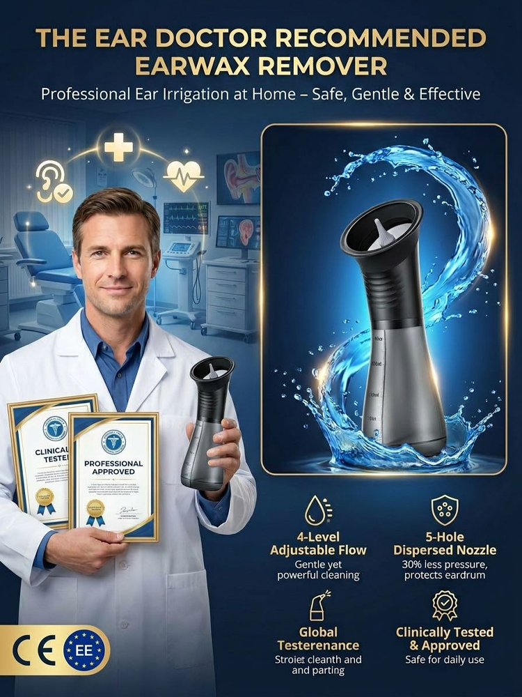 Premium 5-Hole Sonic Ear Wax Remover [Made in USA Designed / CE Certified] – Safe 30-Second Ear Irrigation System. STOP Using Dangerous Cotton Swabs Now!