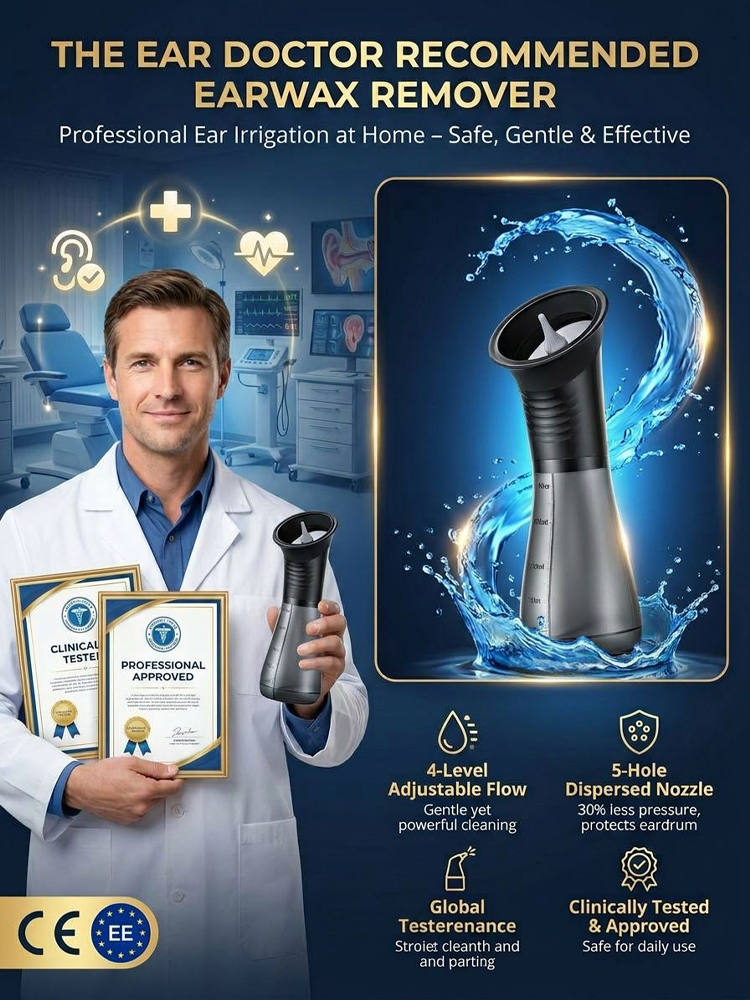 Premium 5-Hole Sonic Ear Wax Remover [Made in USA Designed / CE Certified] – Safe 30-Second Ear Irrigation System. STOP Using Dangerous Cotton Swabs Now!