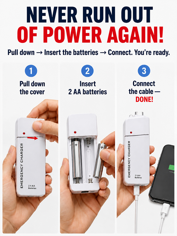 Military-Grade German Chip Emergency Phone Charger –  AA Battery Powered Survival Power Bank with Zero Fire Risk (Clearance Event 50% OFF)
