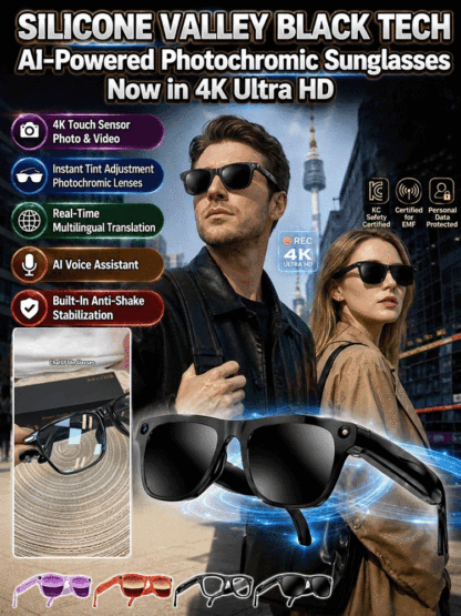 Military-Grade Silicon Valley AI Smart Camera Glasses with 4K Ultra HD, 0.1s Auto-Tint Photochromic Lenses & Real-Time 38-Language Translation (50% OFF TODAY) 🕶️