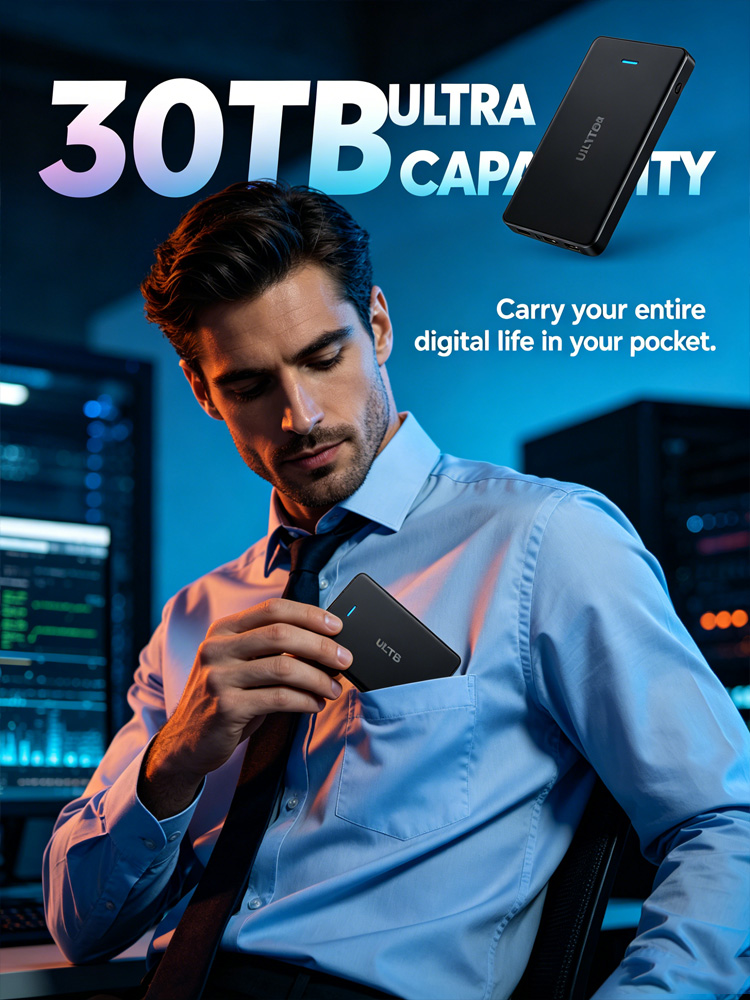 🔥 Premium 30TB Portable SSD External Hard Drive | 2000MB/s Super Fast Transmission, Drop-Resistant & Heat Dissipation Pocket Storage Drive 💼