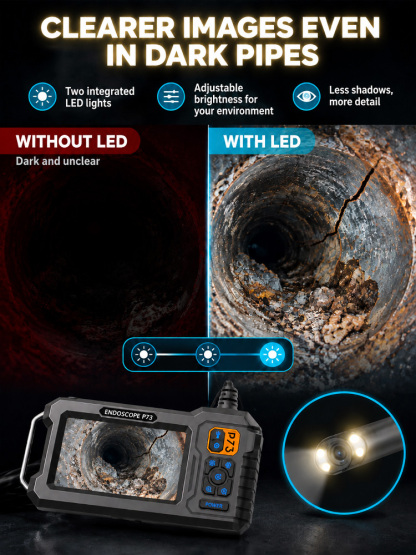 Industrial Endoscope Camera P73 - 4.3" IPS Screen, 8mm IP67 Waterproof Probe & 3m Cable - No App or WiFi Needed - Flash Clearance Sale!