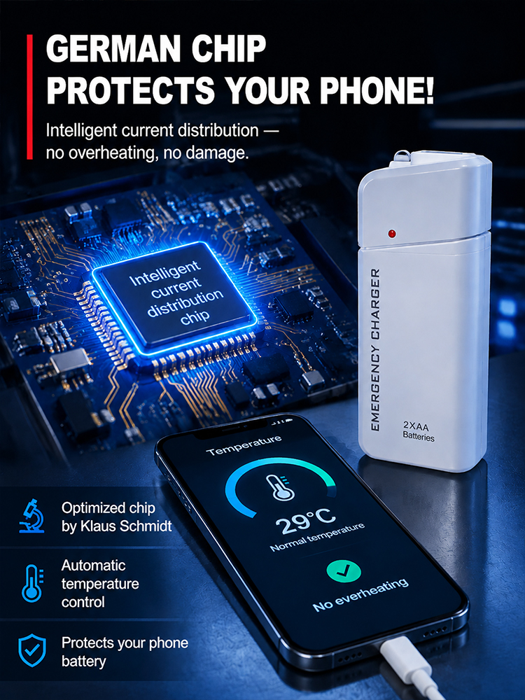 Military-Grade German Chip Emergency Phone Charger –  AA Battery Powered Survival Power Bank with Zero Fire Risk (Clearance Event 50% OFF)