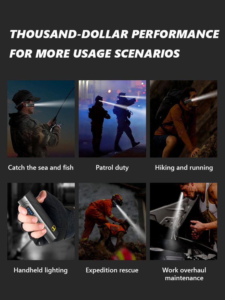 Outdoor headlights sensor long-range headlights，Men look really handsome wearing this headlamp.