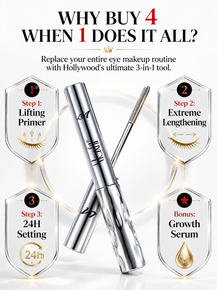 Hollywood's Secret Metal Wand Mascara - 0.33mm Precision Lash Serum (300% Growth) - Nationwide Clearance