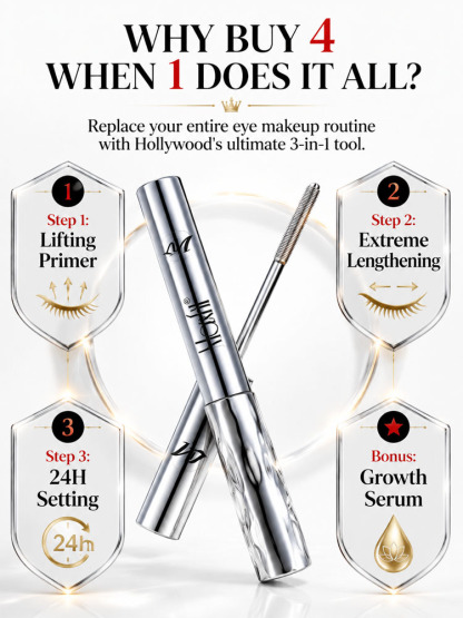 Hollywood's Secret Metal Wand Mascara - 0.33mm Precision Lash Serum (300% Growth) - Nationwide Clearance