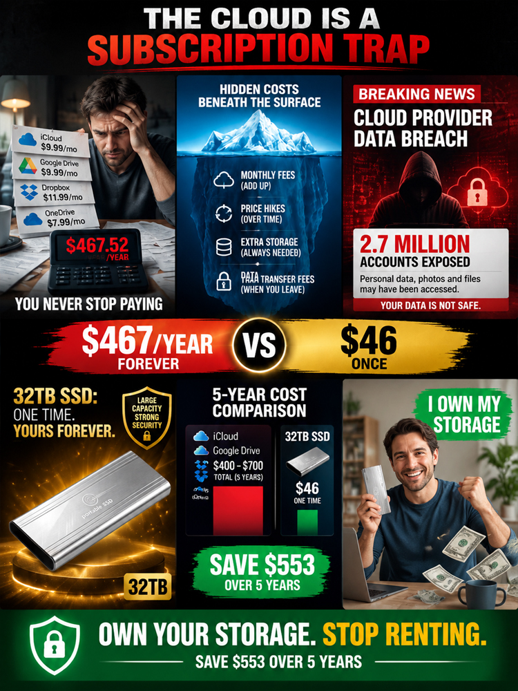 German-Engineered 32TB Portable SSD (5000MB/s Speed & AES-256 Encryption) - Stop Cloud Subscription Traps - Direct Clearance Special! 🔒