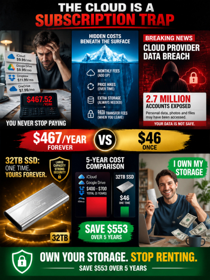 German-Engineered 32TB Portable SSD (5000MB/s Speed & AES-256 Encryption) - Stop Cloud Subscription Traps - Direct Clearance Special! 🔒