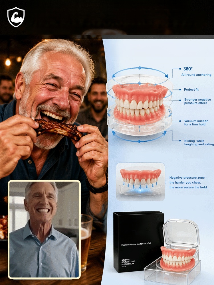 Comfort-fit decorative denture set, 1-Second Instant Smile Transformation! No Messy Glue Needed: Soft & Painless Gum Fit!