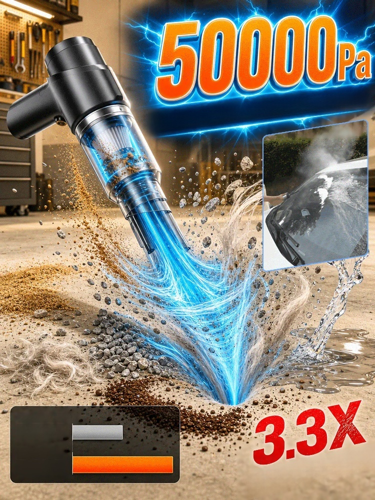Wireless Charging Portable Car Vacuum Cleaner, 50000Pa Blow-Suction Cordless Vac, Easily Deep Clean Cars & Keyboards
