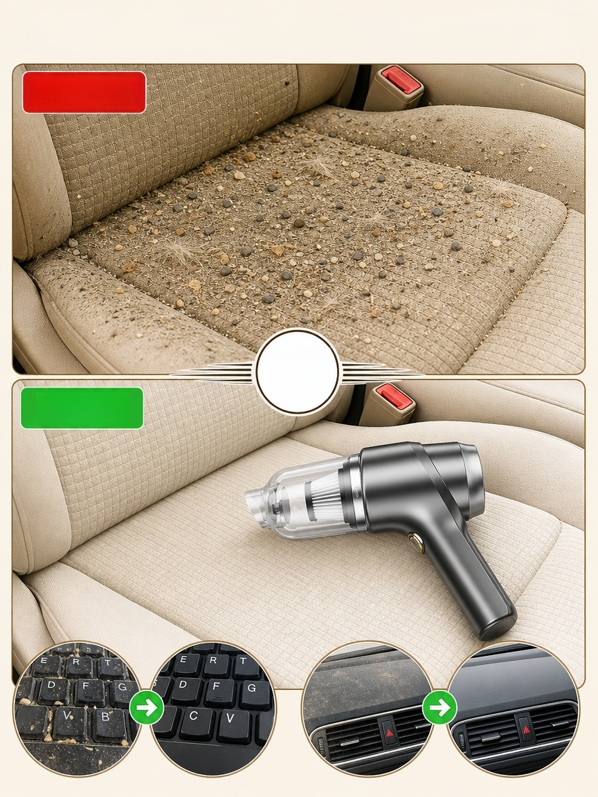 Wireless Charging Portable Car Vacuum Cleaner, 50000Pa Blow-Suction Cordless Vac, Easily Deep Clean Cars & Keyboards
