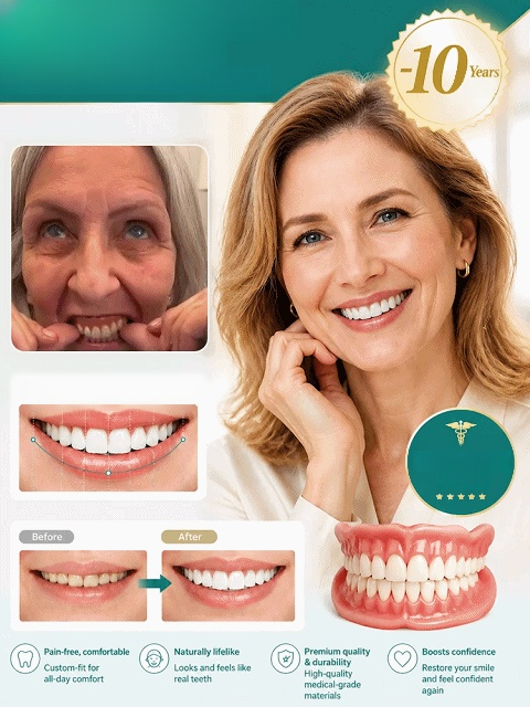 High-end Medical Customized Denture Set, Immediately appears pearl white, feather-light teeth for a 100% natural smile! 