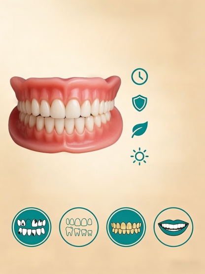 Custom-made complete denture set, Get perfect teeth without a dentist! Ultra-thin, natural fit. Eat steak or apples with zero worries.