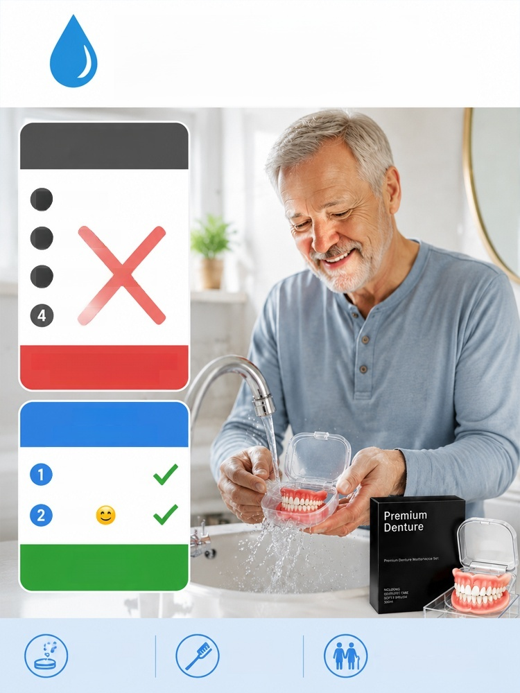 Comfort-fit decorative denture set, 1-Second Instant Smile Transformation! No Messy Glue Needed: Soft & Painless Gum Fit!