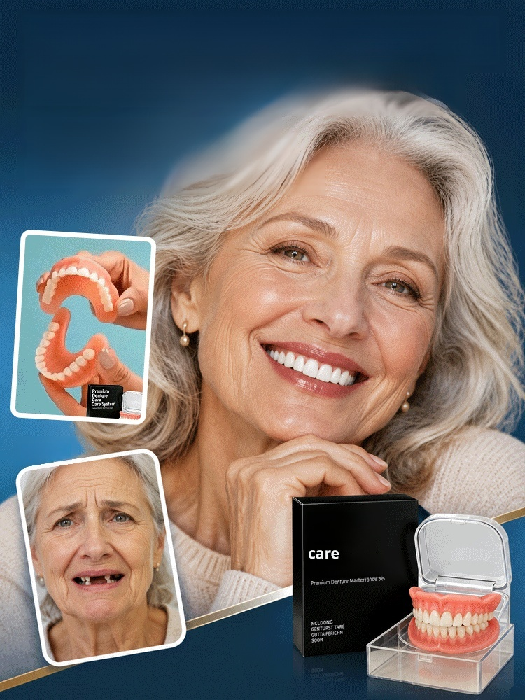 Comfort-fit decorative denture set, 1-Second Instant Smile Transformation! No Messy Glue Needed: Soft & Painless Gum Fit!