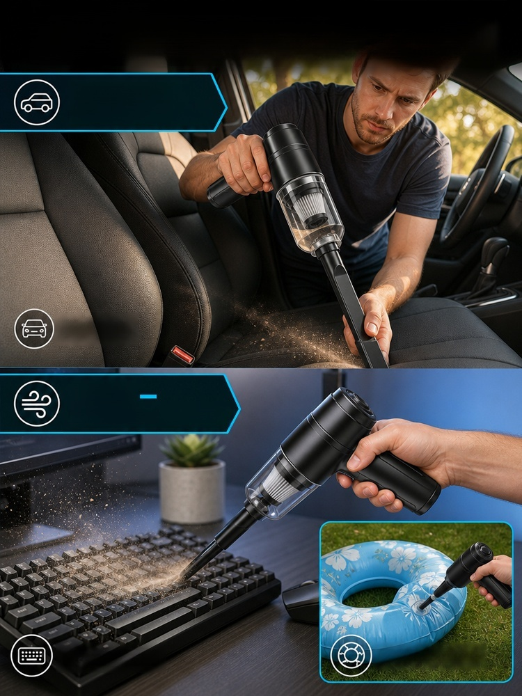 Wireless Charging Portable Car Vacuum Cleaner, 50000Pa Blow-Suction Cordless Vac, Easily Deep Clean Cars & Keyboards