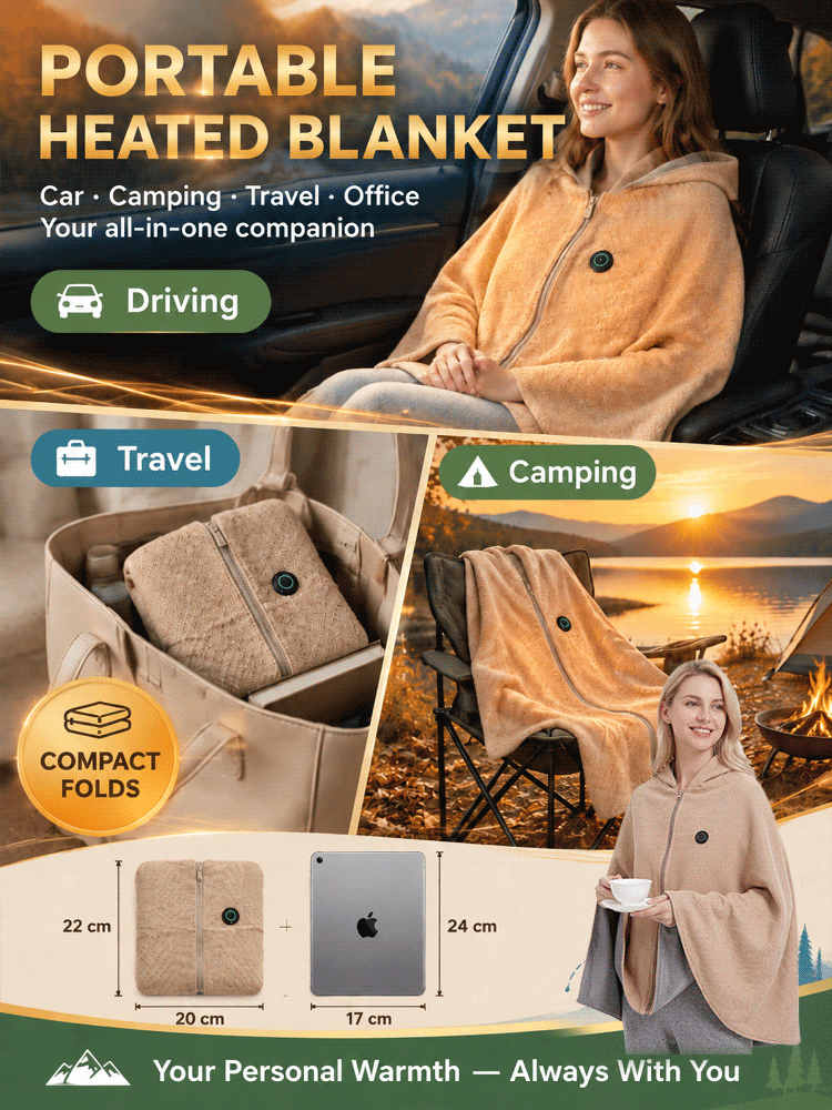 [Warmth from Head to Toe] Portable, Temperature-Adjustable Heated Hooded Shawl✨3 Seconds & Instant Warmth!