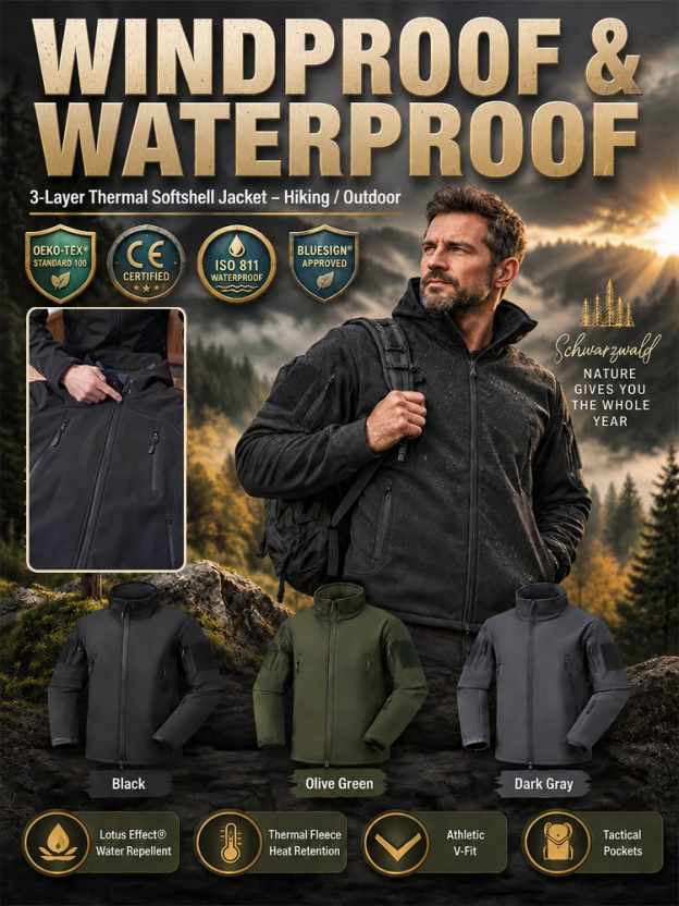 Sharkskin Soft-Shell Fleece-Lined Abrasion-Resistant Jacket