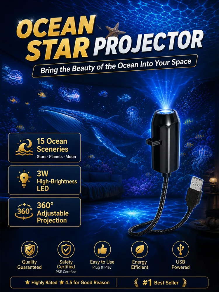 Ocean and Starry Sky Projection Lamp🛡️ Certified Safe for the Whole Family：Safety certified, making it 100% safe for babies and seniors.