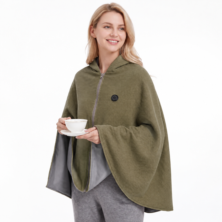 [Warmth from Head to Toe] Portable, Temperature-Adjustable Heated Hooded Shawl✨3 Seconds & Instant Warmth!