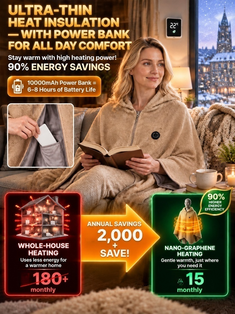 [Warmth from Head to Toe] Portable, Temperature-Adjustable Heated Hooded Shawl✨3 Seconds & Instant Warmth!