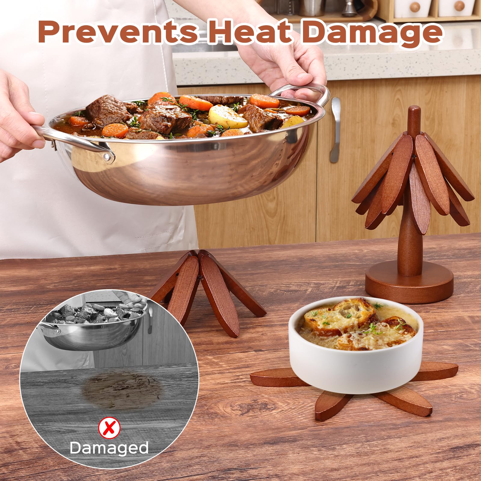 🔥Premium Heat-Resistant Natural Wooden Trivet Set for Hot Dishes