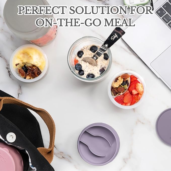 Overnight Oats Containers with Lids & Folding Spoons🥣🥄